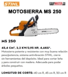 Guía de compra: Motosierra Stihl MS 250 precio y características que debes conocer